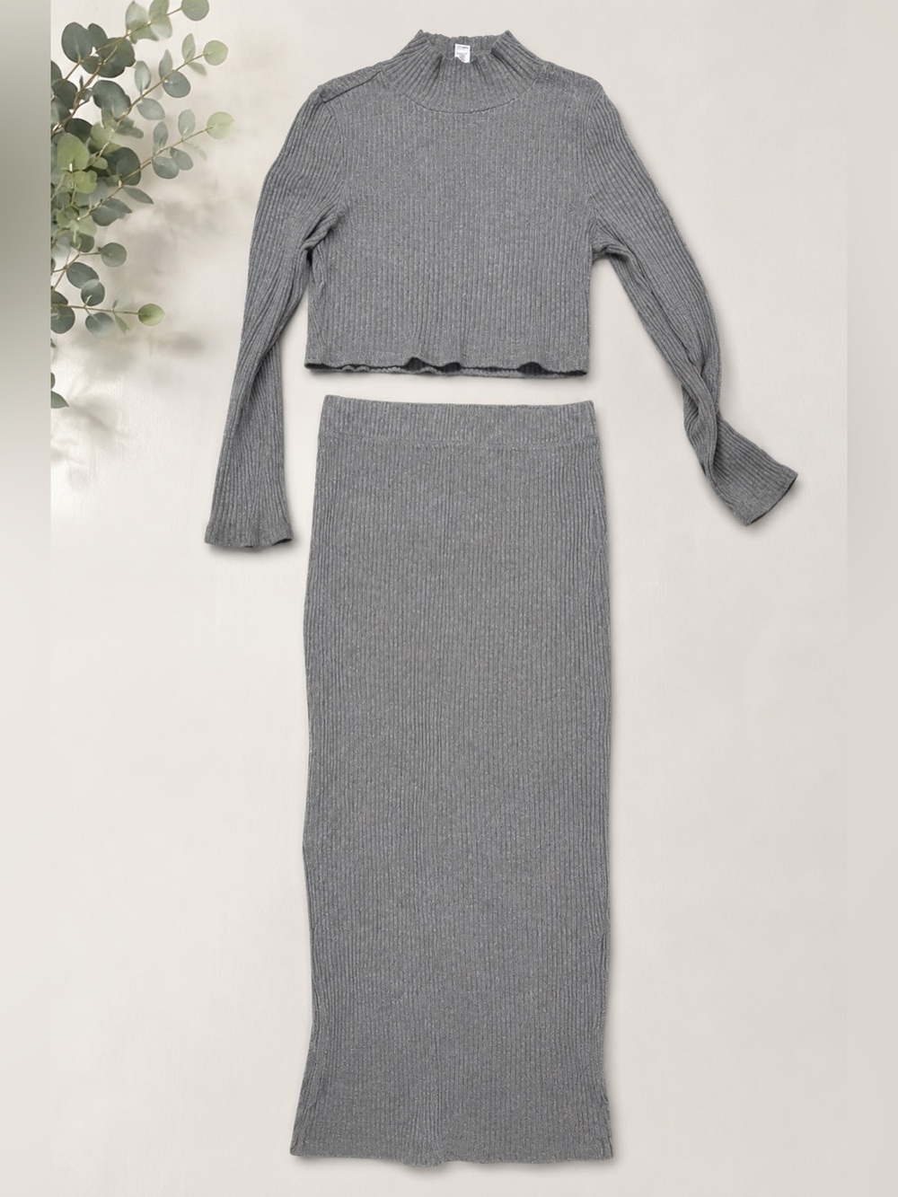 American Apparel Gray Ribbed Knit Crop Top Maxi Skirt Set